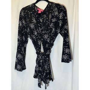 Catherine‎ Malandrino Dress 6 Black Dot Print Stretch Long Sleeve Wrap Dress Y9